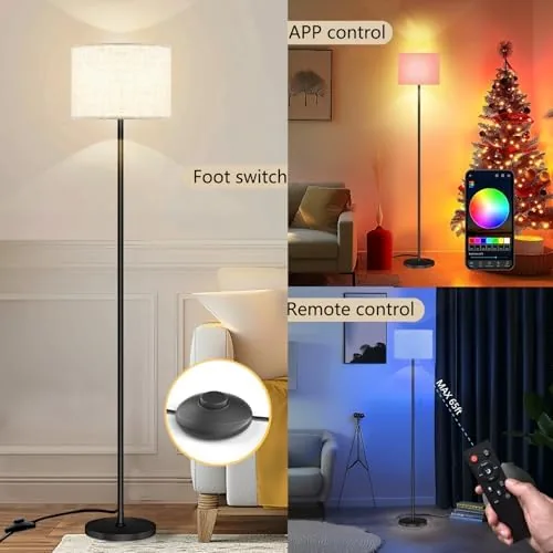The lamp showing vivid RGB colors next to a gaming desk