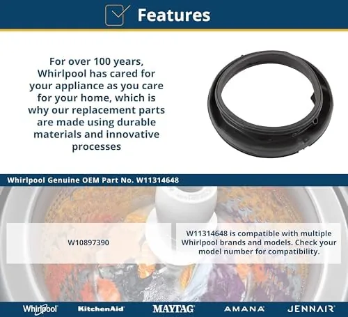 The Whirlpool W11314648 Genuine OEM Front Load Washer Door Boot Seal compared in context