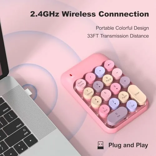 Close look at the MOFII Wireless Number Pads - Pink Numeric Keypad 18 Keys build quality