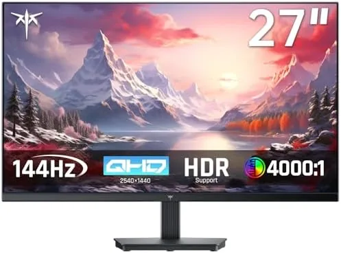 The KTC 27 inch QHD monitor on a desk with a keyboard and mouse setup