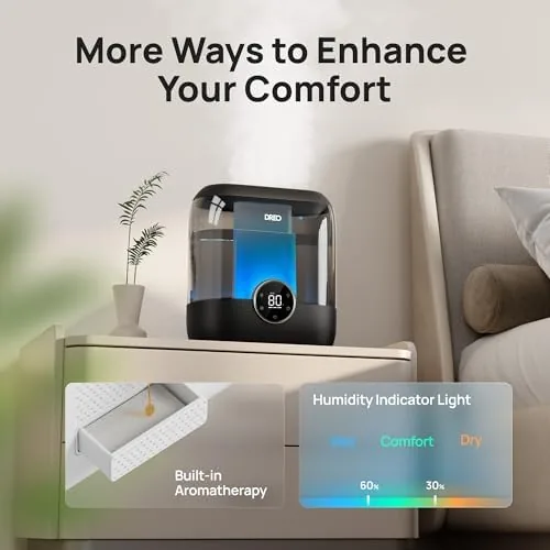 The DREO humidifier next to a small countertop ultrasonic unit