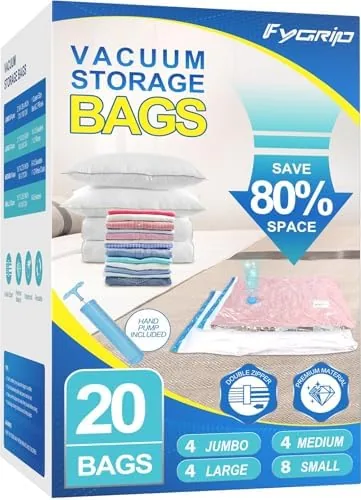 80% Space Saver Vacuum Storage Bags with Hand Pump, 20 Combo | Plastic Packaging Review: Tested and Rated
