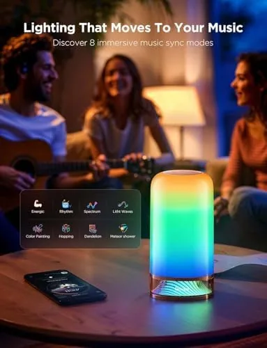 The Govee lamp next to a smart bulb lamp and a desk light bar