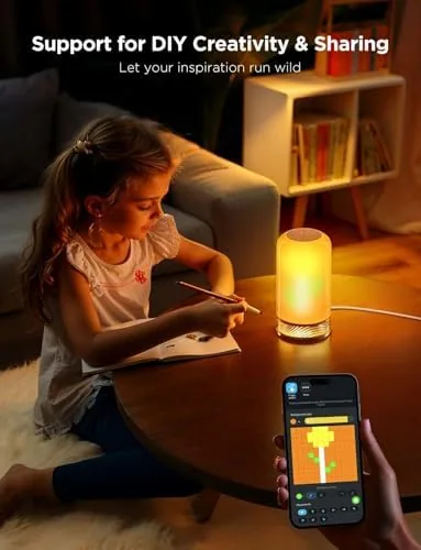 The lamp syncing colors with other Govee lights in a bedroom setup