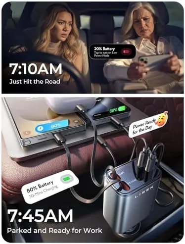 The LISEN charger next to a basic single port car charger