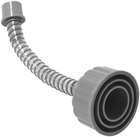 The grey ABS drain line cleaner tool connected to a wet vac hose