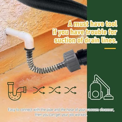The vacuum adapter next to a bottle of drain cleaner and a brush for comparison