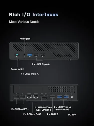 MS-01 installed in a network rack with cabling