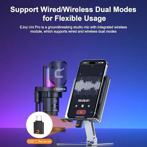 Close look at the COMICA Ejoy Uni PRO(D) USB Wireless Gaming Microphone with Noise build quality