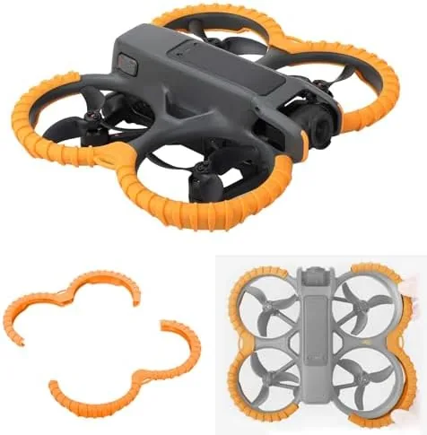 Orange propeller guard ring sitting next to a DJI Avata 2 FPV drone