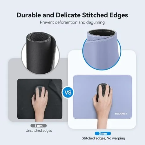 Close look at the TECKNET Mouse Pad with Durable Anti-fray Stitching, Small Mousepad LT.Blue build quality