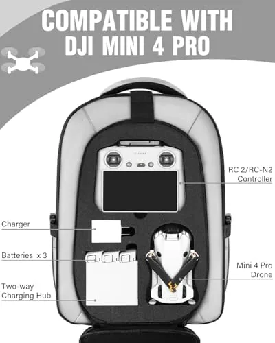 Interior cutouts cradling the DJI Mini 4 Pro and RC 2 controller