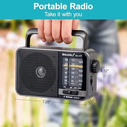 The Portable AM/FM Transistor Radio with Loud Speaker, Battery or USB in real use