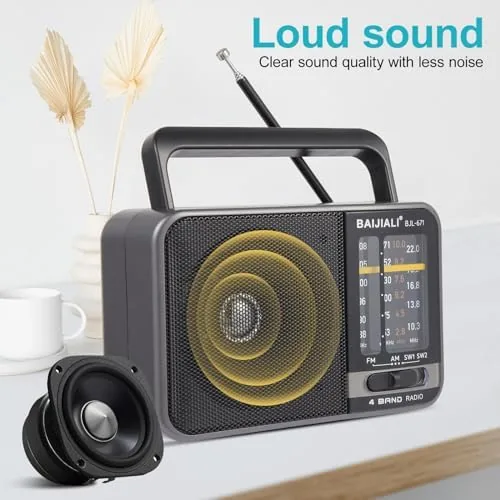 Another view of the Portable AM/FM Transistor Radio with Loud Speaker, Battery or USB