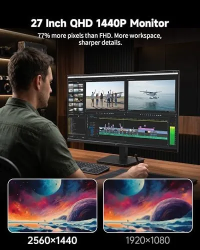 Close look at the KTC 27 Inch QHD Computer Monitor, 144Hz Gaming PC Monitor build quality