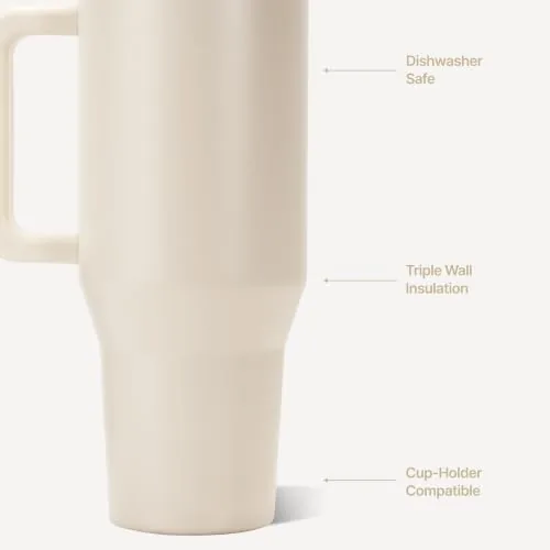 The tumbler filled with ice water showing condensation free stainless walls