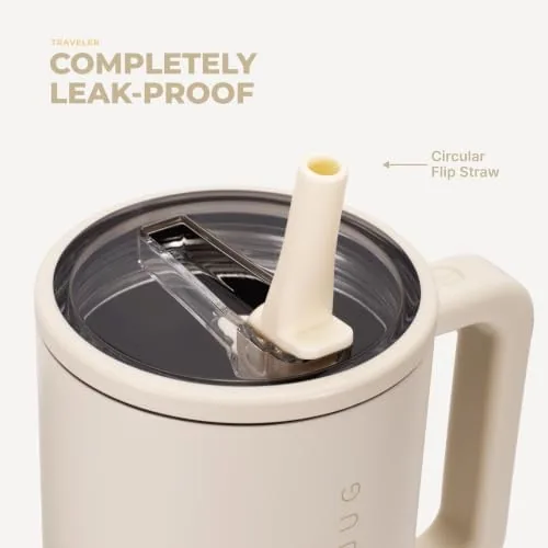 The tumbler on a car cup holder style surface during a commute