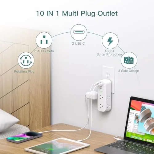 Close look at the Surge Protector Wall Outlet Extender, Multi Plug Outlet with Rotating build quality