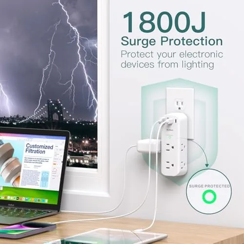 The Surge Protector Wall Outlet Extender, Multi Plug Outlet with Rotating in real use