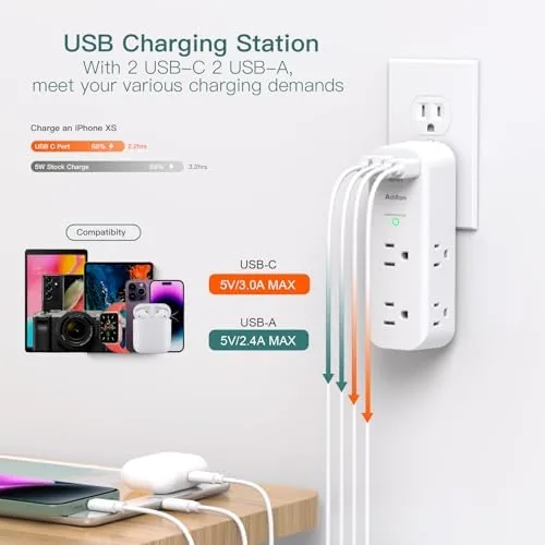 Another view of the Surge Protector Wall Outlet Extender, Multi Plug Outlet with Rotating