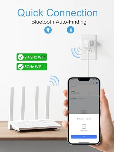 Close up of the smart plug showing the side outlet and the power button