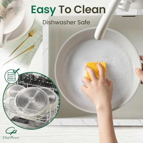 Eggs cooking in the ceramic nonstick frying pan with the detachable handle attached