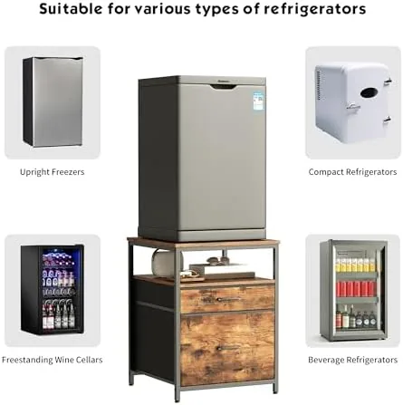 The Herture Mini Fridge Stand with 3 Storage, Mini Fridge Cabinet in real use