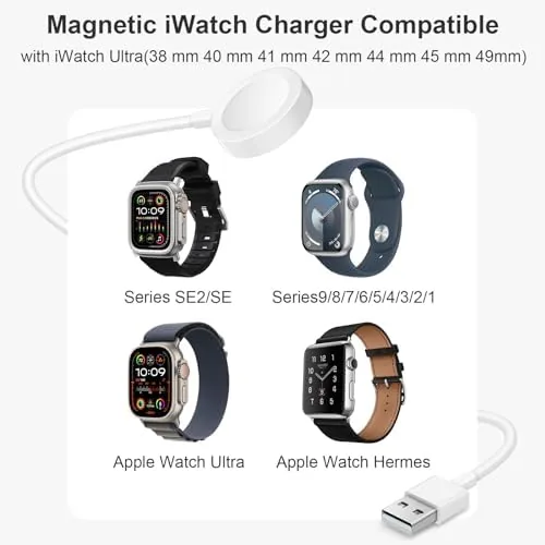 An Apple Watch showing its charging indicator while resting on the Fast charger puck