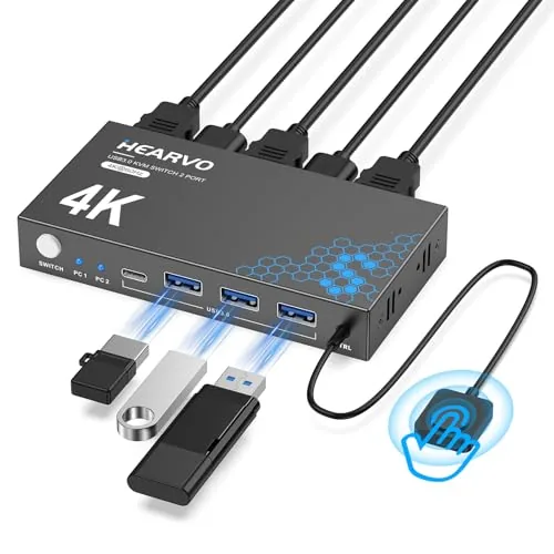 Hearvo USB 3.0 HDMI KVM Switch for 2 Computers 1 Monitor, 4K@60Hz, S7232H | Review: Tested and Rated