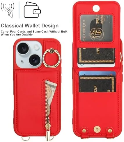 Another view of the Crossbody Wallet Case for iPhone 13/14 with Lanyard Strap Card
