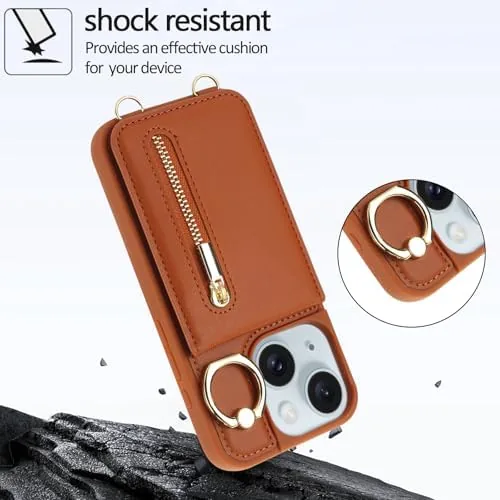 The Crossbody Wallet Case for iPhone 13/14 with Lanyard Strap Card in real use
