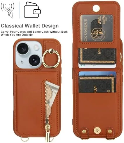 Another view of the Crossbody Wallet Case for iPhone 13/14 with Lanyard Strap Card