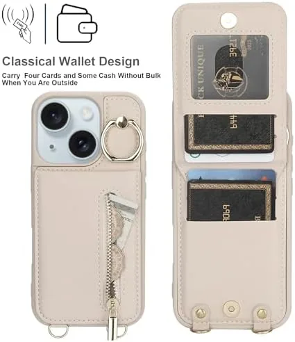 Another view of the for iPhone 13/14 Wallet Case with Strap Card Slot Holder