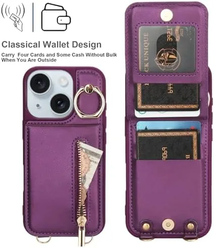 Another view of the Crossbody Wallet Case for iPhone 13/14 with Lanyard Strap Card