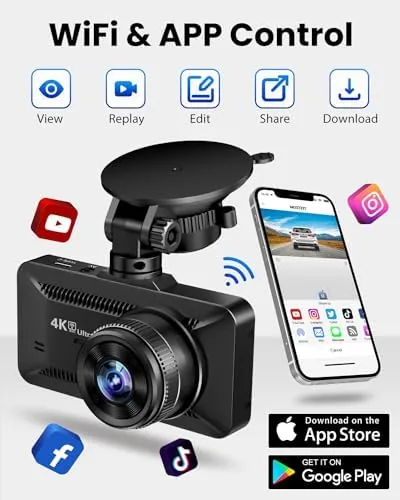 Detail shot of the Dash Cam Front Rear 4K/1080P, Dash Camera for Cars Build features