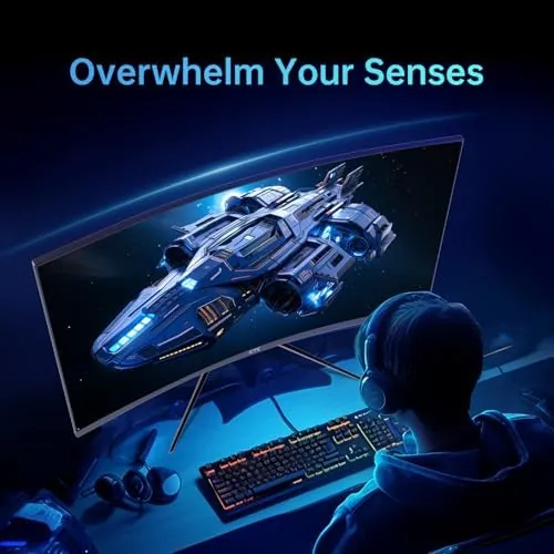 A fast paced first person shooter running on the monitor