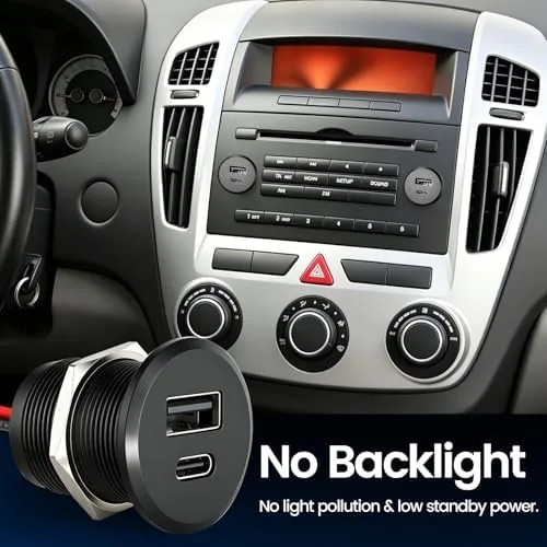 Detail shot of the acegoo 24W USB C Car Charger, Aluminum Fast Charging 12V features