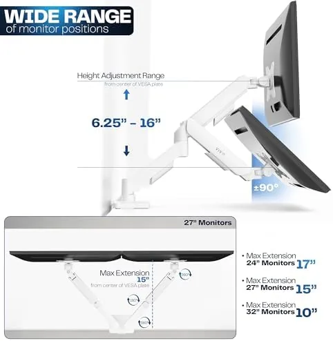 The VIVO Dual Monitor Stand, Fully Adjustable Arms for 17 to in real use