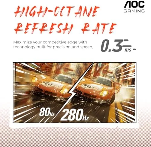 Monitor displaying a fast paced racing game