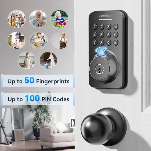 The lock seen from inside the door with the knob set and thumb turn