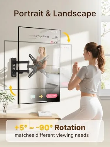 The TV swiveled to the side showing the full range of the arm