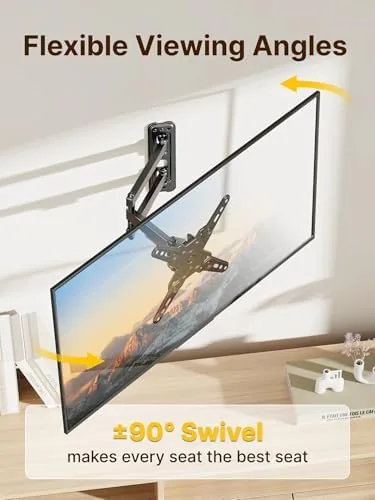 The mount installed in a bedroom with the TV pulled out and angled toward the bed