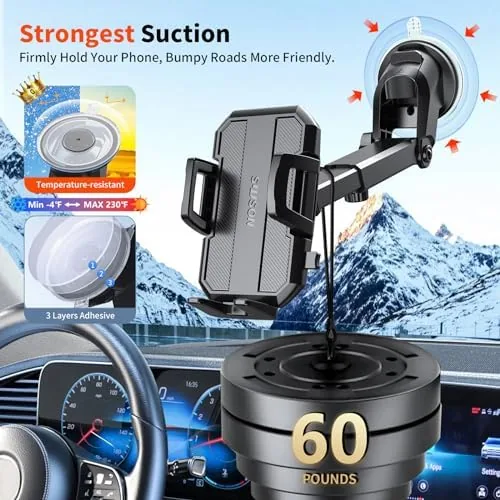 The SUUSON mount next to a vent-only clip and a magnetic dashboard mount