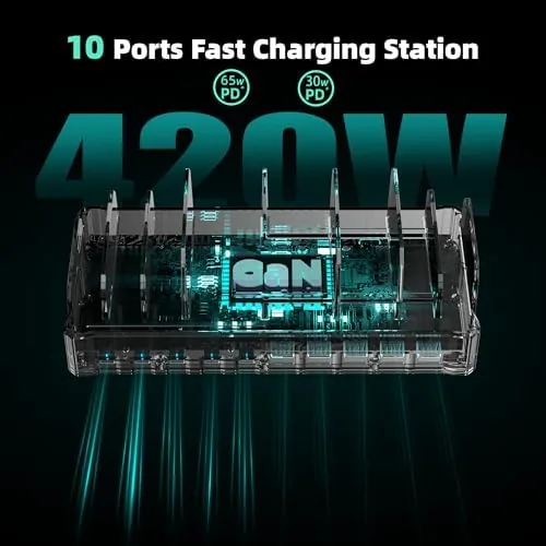 Another view of the Zobirez 420W 10-Port Fast USB Charging Station for Multiple Devices