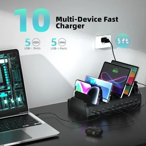 The Zobirez 420W 10-Port Fast USB Charging Station for Multiple Devices compared in context