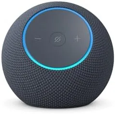 Close up of the fabric top and Alexa control buttons on the speaker