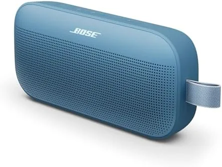 The Bose SoundLink Flex 2nd Gen in Blue Dusk on a wooden patio table