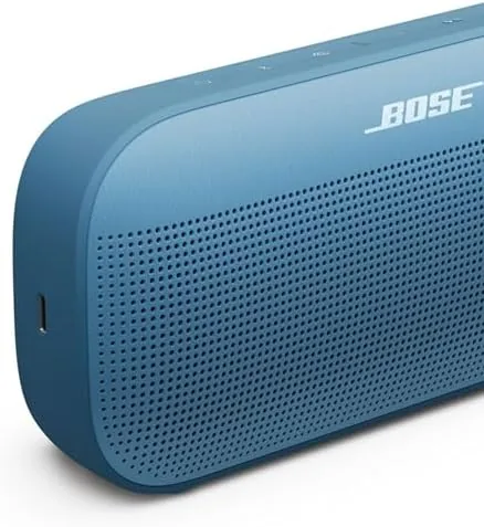 The Flex speaker resting on a pool deck near the water