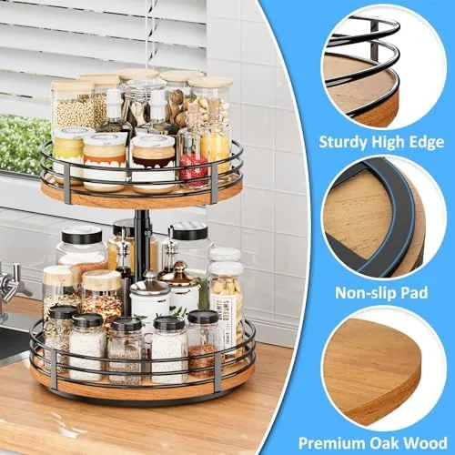 The lazy susan set up as a coffee and condiment station on a countertop