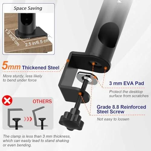 Another view of the Vondynote Pair of Desktop Clamp Speaker Stands 12°Tilt, Cable Management